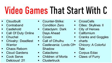 50+ Video Games That Start With C (Mobile and PC Games).